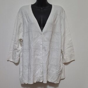CJ Banks Cream Knit Button Cardigan